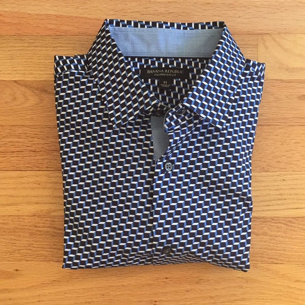 Blue Geometric Print Dress Shirt